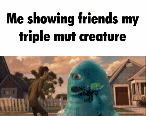 Blue Monster Me Showing Friends My Triple Mut Creature