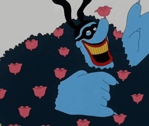 Blue Monster with Pink Flowers
