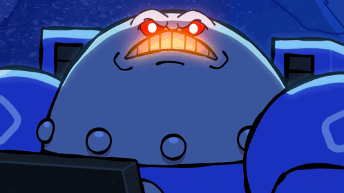 Blue Monster With Red Eyes and Red Teeth