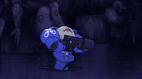 Blue Monster With Red Eyes and Red Teeth