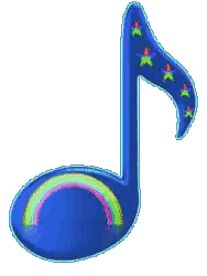 Blue Music Note with Rainbow and Stars