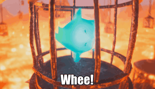 Blue Object In Cage Saying Whee GIF