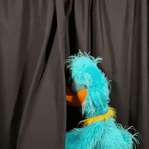 Blue Parrot Puppet Oop Moment When Caught Sneaking GIF
