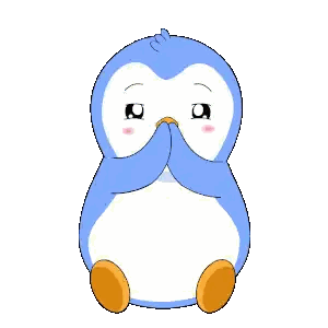 Blue Penguin Covering Eyes with Pink Bubbles