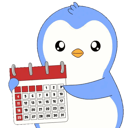 Blue Penguin Holding Calendar