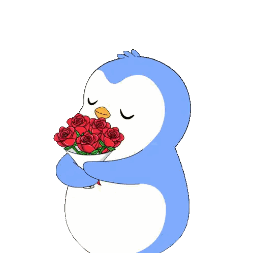 Blue Penguin Holding Red Roses