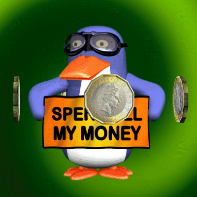 Blue Penguin Holding Sign Spell My Money GIF