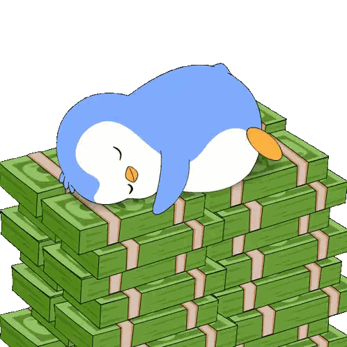Blue Penguin Lying on Money