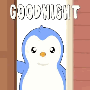 Blue Penguin Standing in Doorway Goodnight