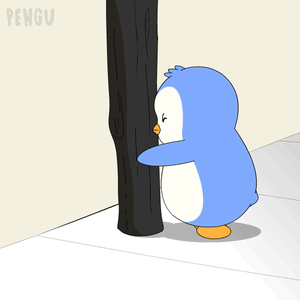 Blue Penguin Standing Next To Black Pole With Word Pengu GIF