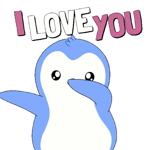 Blue Penguin Surrounded by Pink Hearts I Love You