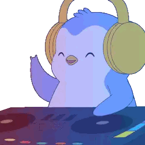 Blue Penguin Wearing Headphones Playing Music