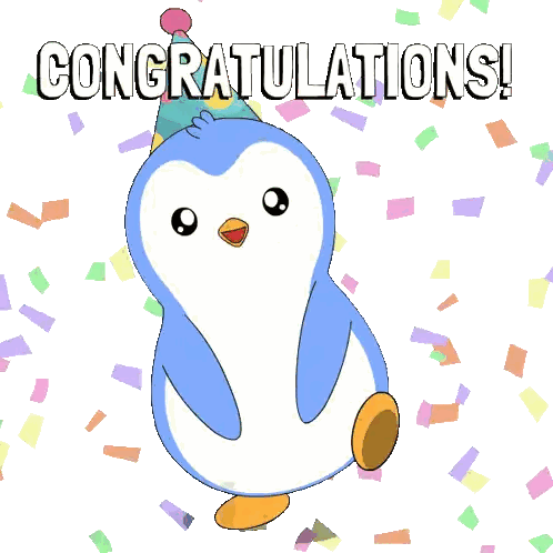 Blue Penguin With Confetti And Congratulations