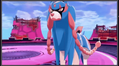 Blue Pink Cartoon Character on Pink Purple Circle
