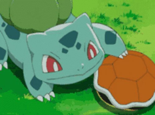 Blue Pokemon Lying With Green Leaf On Back GIF