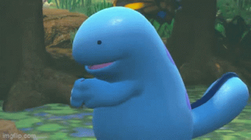 Blue Pokemon With Pink Mouth Standing in Water