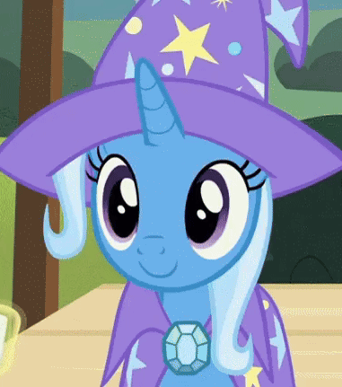 Blue Pony Wearing Purple Hat and Necklace