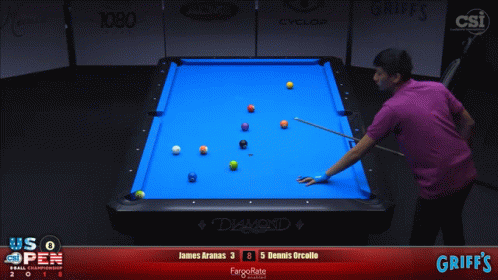 Blue Pool Table and Man Holding Cue