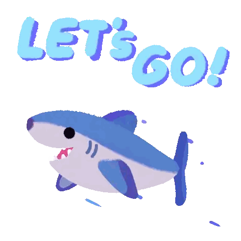 Blue Shark Running Let's Go Text