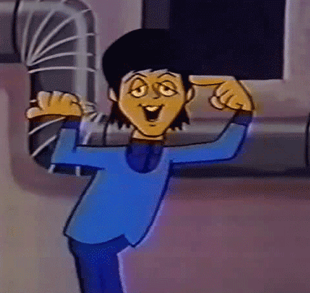 Blue Shirt Cartoon Character Flexing Muscles GIF