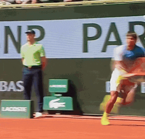 Blue Shirt Man Playing Tennis NP Paribas Sign
