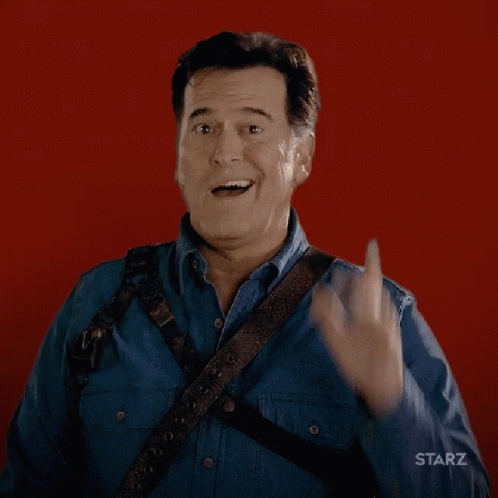 Blue Shirt Man Pointing at Camera Starz Logo
