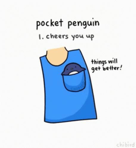 Blue Shirt With Pocket Penguin Saying Pocket Penguin 3 Keeps You Company Today Nice Day GIF