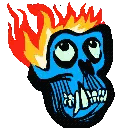 Blue Skull with Flames in Eyes