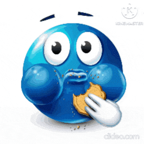 Blue Smiley Eating Cookie