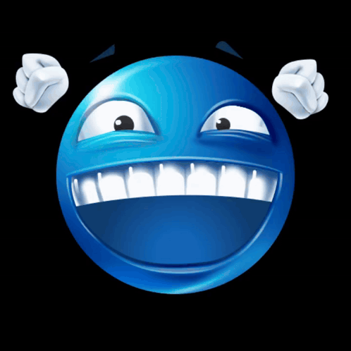 Blue Smiley Face With White Teeth and Arms