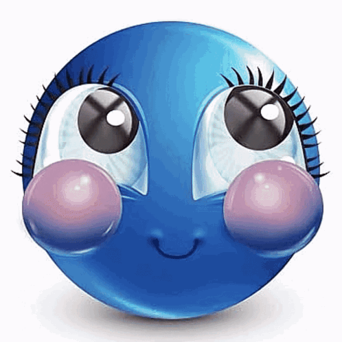 Blue Smiley With Big Eyes And Bubble In Nose GIF