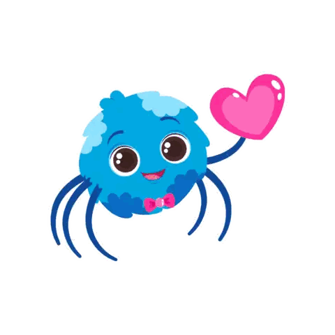 Blue Spider Holding Pink Heart