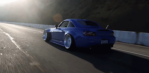Blue Sports Car On Highway With LCR Plate GIF