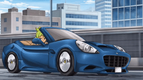 Blue Sports Car with TBS License Plate