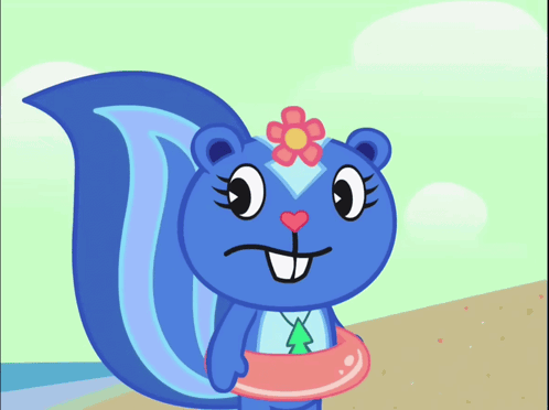 Blue Squirrel With Flower Holding Life Preserver GIF