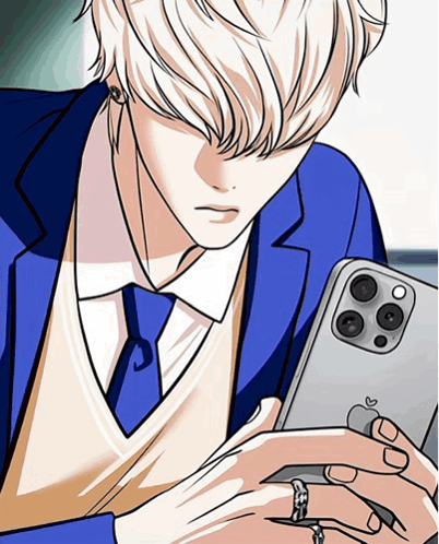 Blue Suit Tie Man Holding Apple Phone GIF