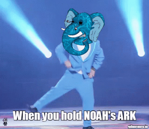 Blue-Suited Man Dancing Elephant When You Hold Noah's Ark
