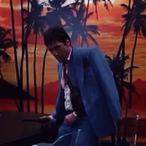 Blue-Suited Man with Tie by Palm Tree Painting