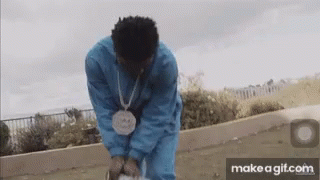 Blue Sweatshirt Man Kneeling with Make a GIF