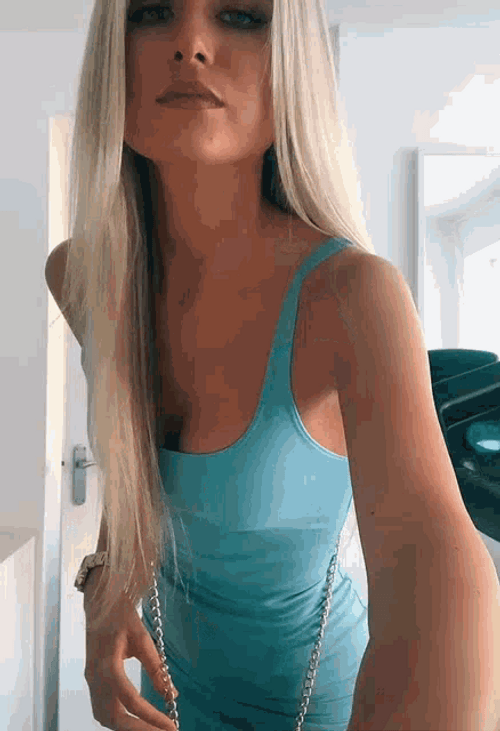 Blue Tight Dress Instagram Girl Sexy Posing GIF