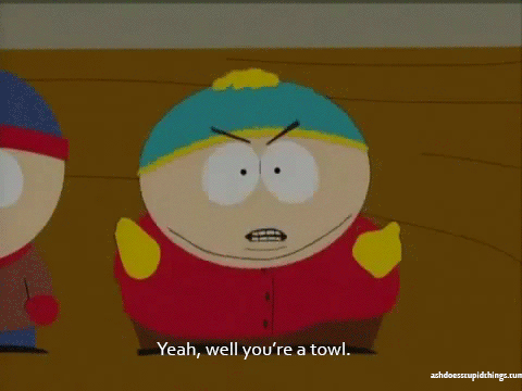 Blue Towel With Arms And Legs Says You're A Towel GIF