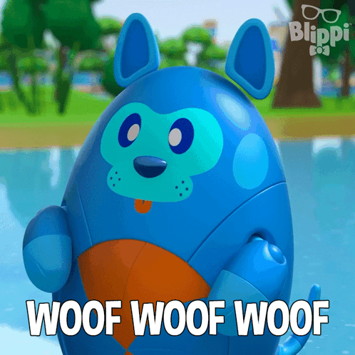 Blue Toy Dog Saying Woof Woof Woof GIF