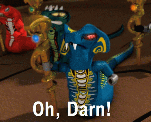 Blue Toy Snake Saying Oh Darn