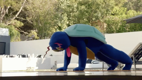 Blue Turtle With Number 3 Doing Push Ups GIF