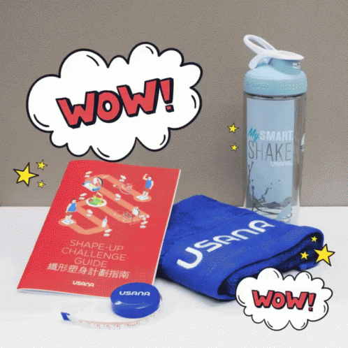 Blue Usana Towel Next To Water Bottle GIF