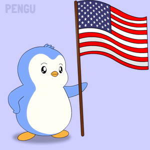 Blue White Penguin Holding American Flag Pengu