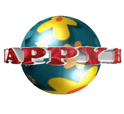 Blue Yellow Ball with Happ Text