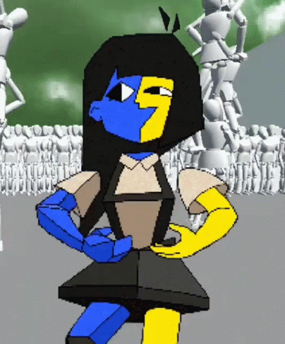 Blue Yellow Cartoon Character Number 7 on Head