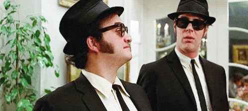 Blues Brothers Looking At Each Other GIF