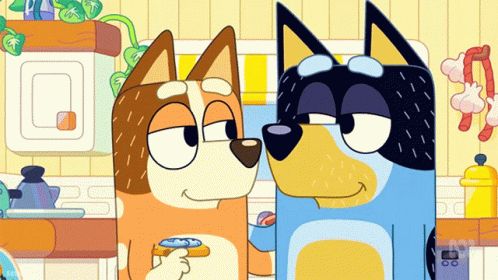 Bluey Bandit And Chilli Heeler Kissing GIF